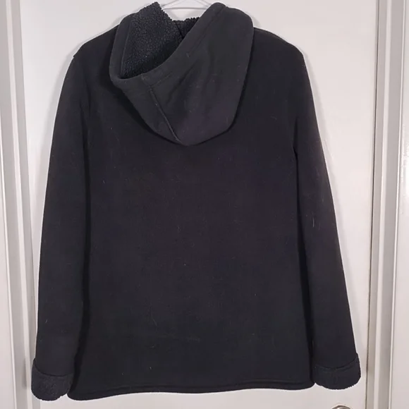 Cuddl Duds Women's XS Fleece Sherpa Snap Front Hooded Black Jacket - Picture 6 of 10